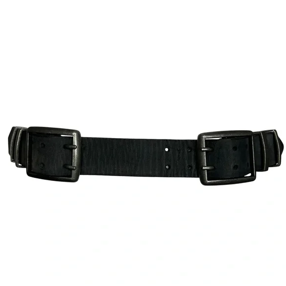 Free People Duran Leather Belt Black Square Double Buckle Buckle Rustic Western - Picture 5 of 8